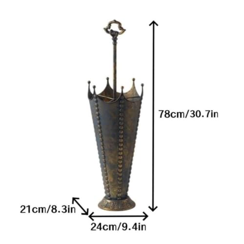 Vintage Metal Umbrella Stand with Crown Design - Rustic Antique Bronze Storage Rack