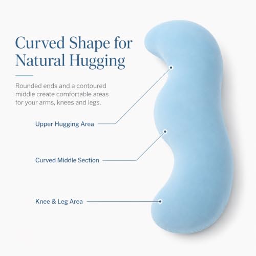 Blue S-Shaped Body Pillow for Side Sleepers with Cooling Cotton Cover - Support for Hips, Knees & Legs