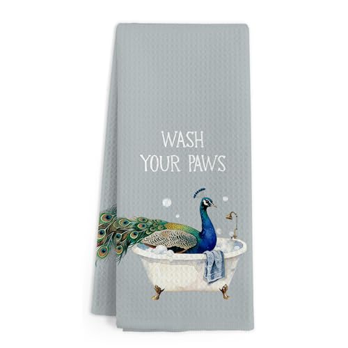 Gnmduw Peacock Hand Towels - Peafowl Bathroom & Kitchen Decor, 16x24 Inches - Peacock Variation