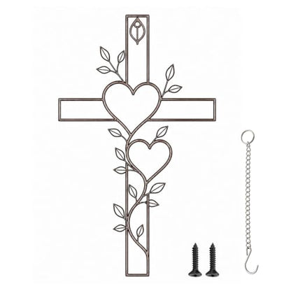 Wedding Wall Cross for Newlyweds - Elegant Metal Decor with Heart Motif