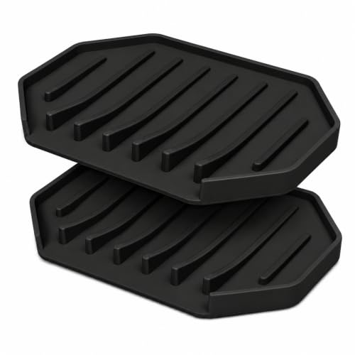 Black Silicone Soap Dish Holder for Shower - 2 Pack Large Drainage