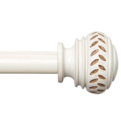 Adjustable White Curtain Rod 72-144 Inch with Antique Finials - Rustic Style