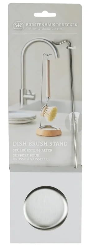 Redecker Dish Brush Stand with Beechwood Base and Stainless Steel Drip Tray