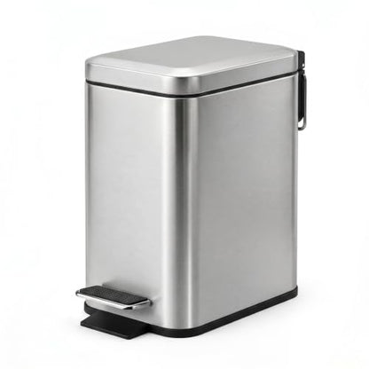 Small Bathroom Trash Can with Lid Soft Close 5L Stainless Steel - Variation: Stainless Steel 1.3 Gallon