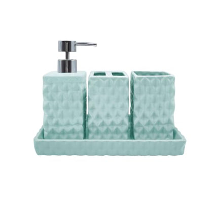 Home Weavers Turquoise 4-Piece Ceramic Bathroom Accessory Set with Lotion Dispenser