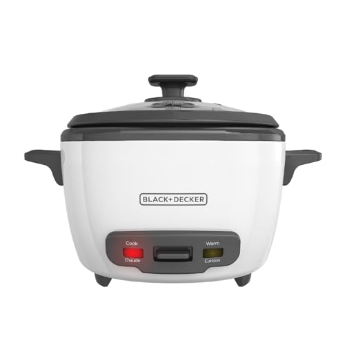 BLACK+DECKER Rice Cooker 14-Cup (Cooked) with Steaming Basket, Removable Non-Stick Bowl, White