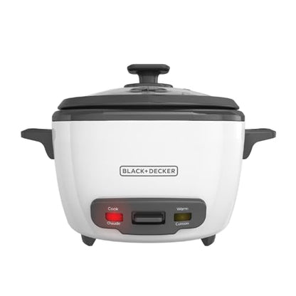 BLACK+DECKER Rice Cooker 14-Cup (Cooked) with Steaming Basket, Removable Non-Stick Bowl, White