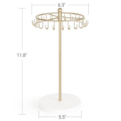 Rotating Jewelry Display Stand with 22 Hooks - Metal Necklace Holder Organizer