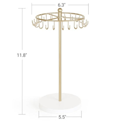 Rotating Jewelry Display Stand with 22 Hooks - Metal Necklace Holder Organizer