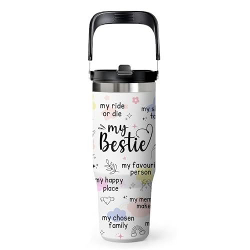 Bestie Tumbler 30oz - Friendship Gift for Women, Stainless Steel Insulated Cup with Handle