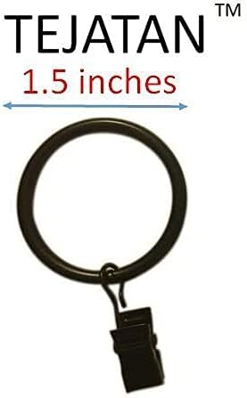 Skiennix 1.5-Inch Black Metal Curtain Rings with Clips & Eyelets - Set of 40 for Drapery