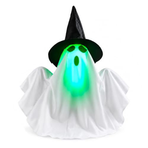Animated Ghost Halloween Decoration Sound & Tap Activated Green Face Glow