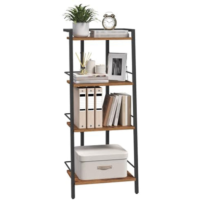 Rustic Brown 4-Tier Ladder Shelf Bookcase with Adjustable Feet