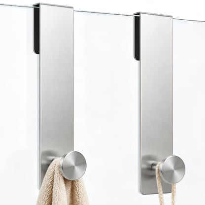 7.5 Inch Brushed Nickel Shower Door Hooks Set - Frameless Glass Towel Holders, 2 Pack