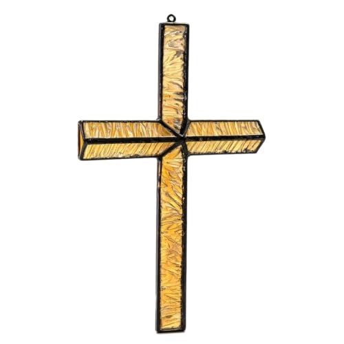 Handmade Stained Glass Cross Suncatcher - Religious Wall Decor, 11.22in Christian Gift