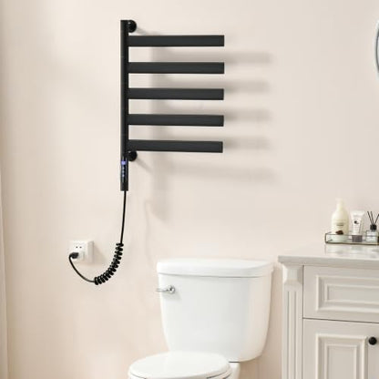 Electric Bathroom Towel Warmer Rack Wall Mounted 5 Bars Black - VASOYO