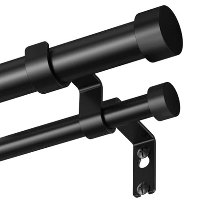 Heavy Duty Double Curtain Rod Set - Black, Adjustable 36-153 Inches