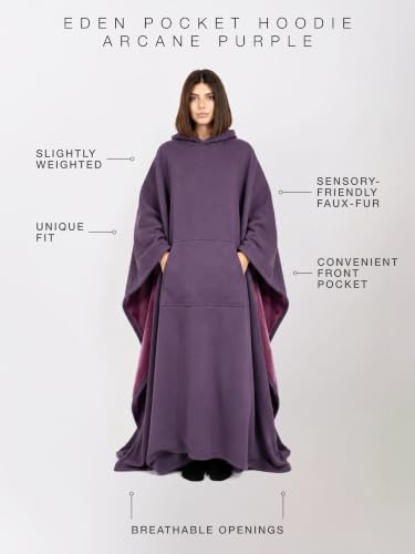 Weighted Hoodie with Kangaroo Pocket & Faux Fur Lining - Arcane Dark Purple, 5'7 to 6'1