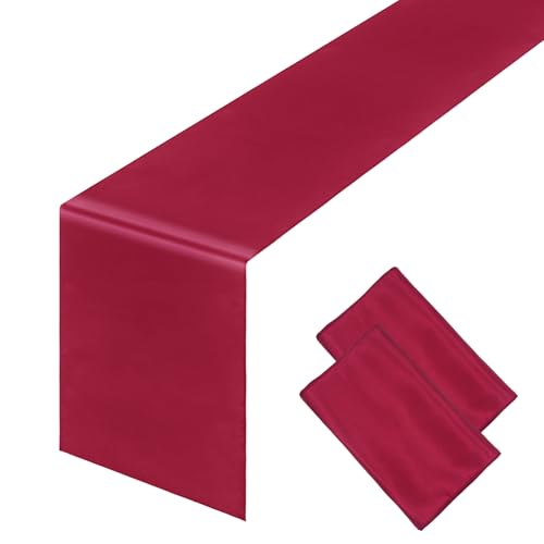 Burgundy Satin Table Runner 12x108 Inch Set of 2 for Holiday Party Decorations - Variation of 2