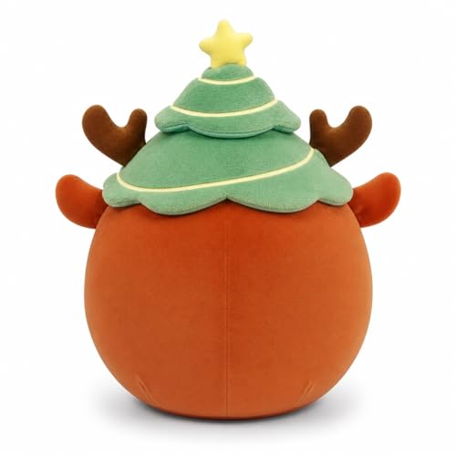 Christmas Reindeer Plush Toy - 11-Inch Holiday Hug Pillow with Tree Hat
