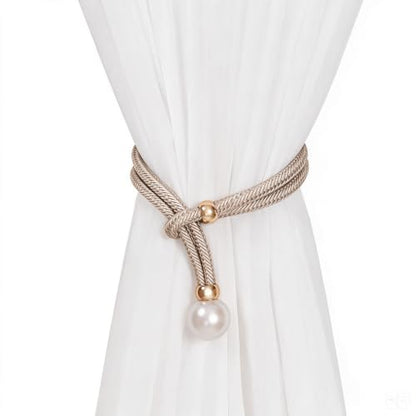GhHome Pearl Curtain Tiebacks Set of 4 - Beige Rope Holders No Drilling