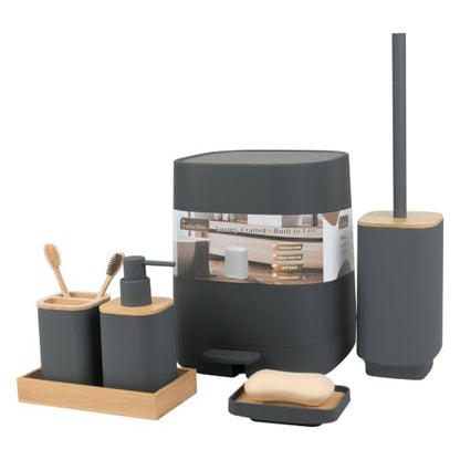 Matte Gray Bathroom Accessories Set - 6 Pieces with Trash Can, Soap Dispenser & More - Variation of Gray3 / 6PC Bath Set