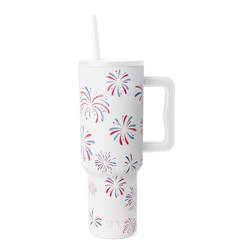 Simple Modern 40 oz Tumbler with Handle and Straw Lid | 4th of July Insulated Reusable Stainless Steel Water Bottle Travel Mug Cupholder Use | Gifts for Women Men Him Her | Trek Collection | Fireworks