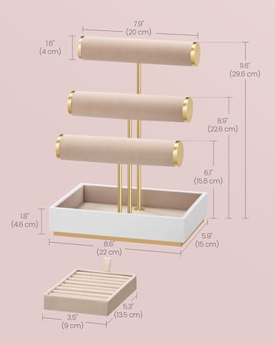 Cloud White + Camel Brown 3-Tier Jewelry Bracelet Holder Stand with Removable Ring Tray