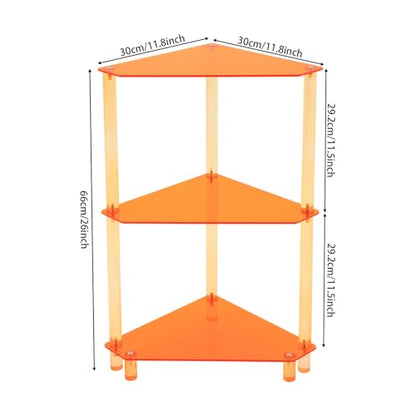 Acrylic Corner Side Table 3-Tier Triangle Shelves - Orange, Space-Saving Design