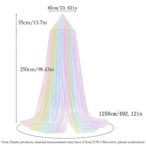 Girls Bed Canopy Rainbow Fly Netting - Breathable & Cute for Bedroom Decor