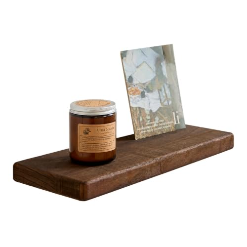 Dark Walnut Wooden Floating Wall Shelves Set of 2 - 15.7 Inch Rustic Storage