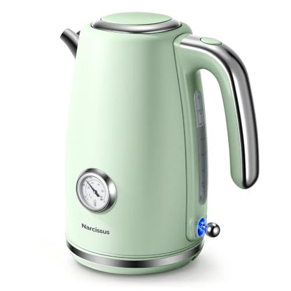 Electric Kettle 1.7L Retro Green Fast Boil with Thermometer & Water Level Window