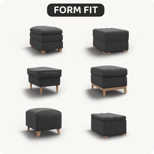 Stretch Ottoman Slipcover - Cream Large Bi-Elastic Foot Stool Cover for Square or Rectangle Pouf