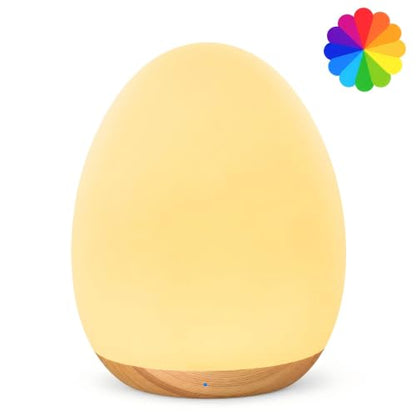 Egg Light with 7 RGB Colors Dimmable Touch Night Light for Kids - Wooden