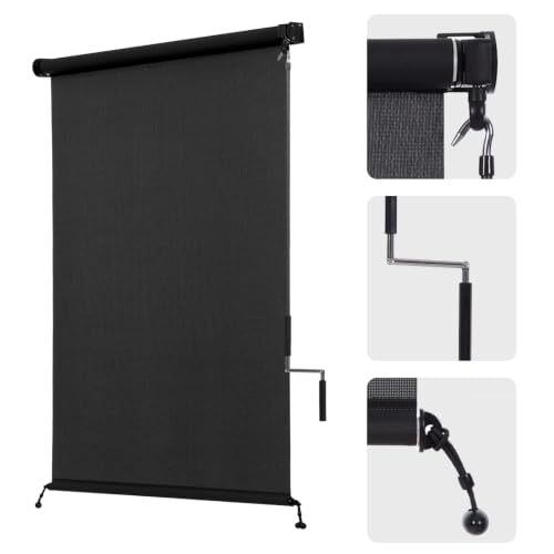 Outdoor Roller Shades 36W x 84H Black Solar Fabric Spliced Pole