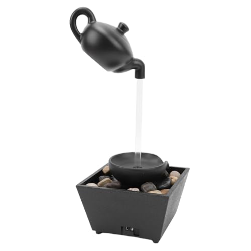 Floating Teapot Water Fountain Ornament with LED Lights for Indoor Desk Decor