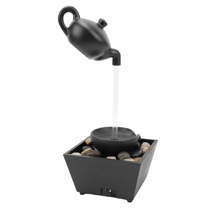Floating Teapot Water Fountain Ornament with LED Lights for Indoor Desk Decor
