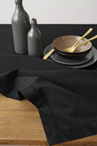 Solino Home Cotton Linen Tablecloth Black 54 x 72 Inches Hemstitch Collection - Variation of 72" x 54" (Rectangular)