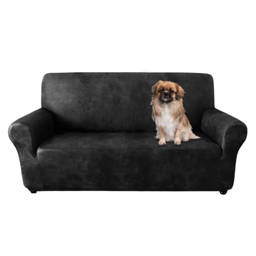 Leather-Look Loveseat Cover 1-Piece Slipcover for 55-62 Inch Sofas - Black