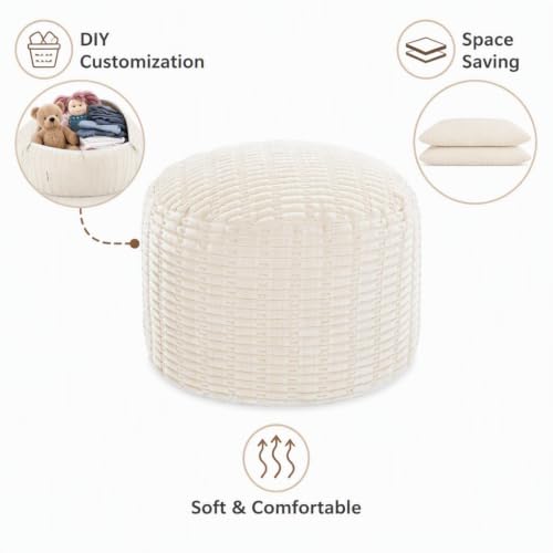 Beige Round Ottoman Cover 20x20x12 Microfiber Faux Fur No Filler - Customizable
