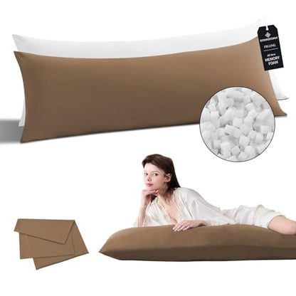 DOWNSTORIA Memory Foam Body Pillow with Removable 100% Cotton Cover, Full Body Pillows for Adults, Large Long Bed Pillow for Sleeping, Firm & Supportive (20x54 inch, Brown)