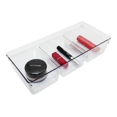 3 Compartment Clear Plastic Vanity Organizer for Makeup & Skincare