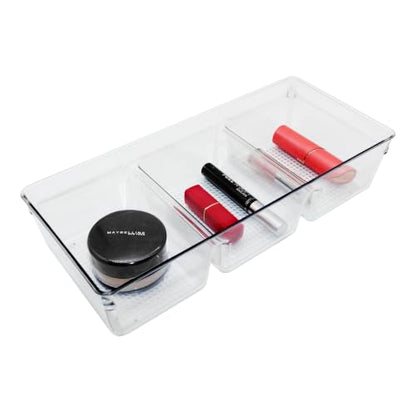 3 Compartment Clear Plastic Vanity Organizer for Makeup & Skincare