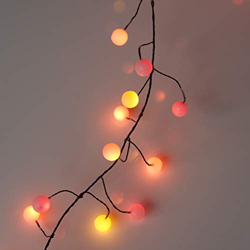 QBIS Premium LED Cluster Lights. Christmas Garland Fairy Lights. Red, Orange and Yellow. These Berry Cluster Lights are Perfect as Halloween Lights (120 LED Plug in)