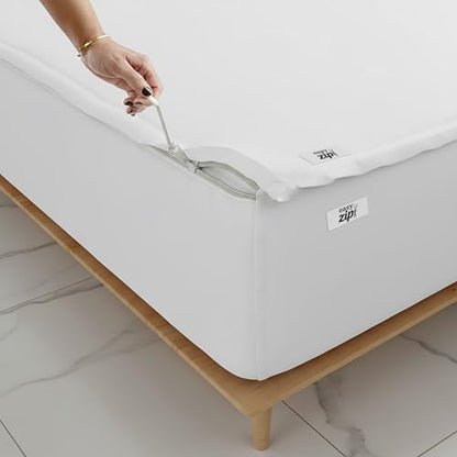 Deep Pocket Cotton Fitted Sheet with Zip-On Top Sheets - 400TC White Twin XL