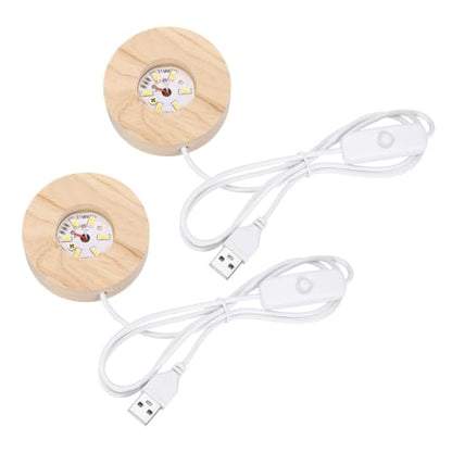 PATIKIL LED Wood Light Display Base - Warm Light, 2.76 Inch Diameter, USB Powered