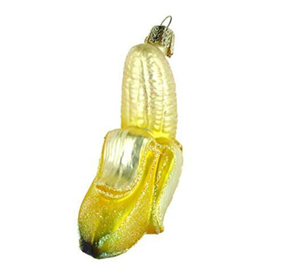 Peeled Banana Glass Blown Christmas Ornament - 4 Inches, Pack of 2