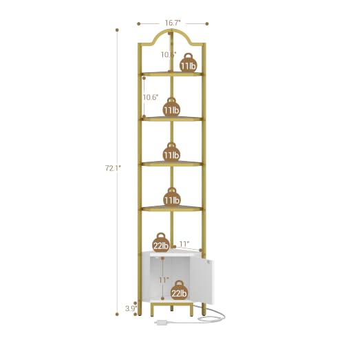 Corner Cabinet with LED Light and Glass Shelves for Living Room