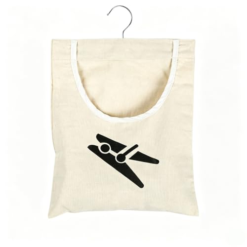 Laundry Clothespin Bag 12.5x11 Inch Canvas Hanging Storage White
