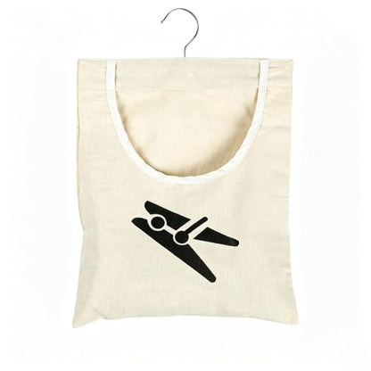 Laundry Clothespin Bag 12.5x11 Inch Canvas Hanging Storage White